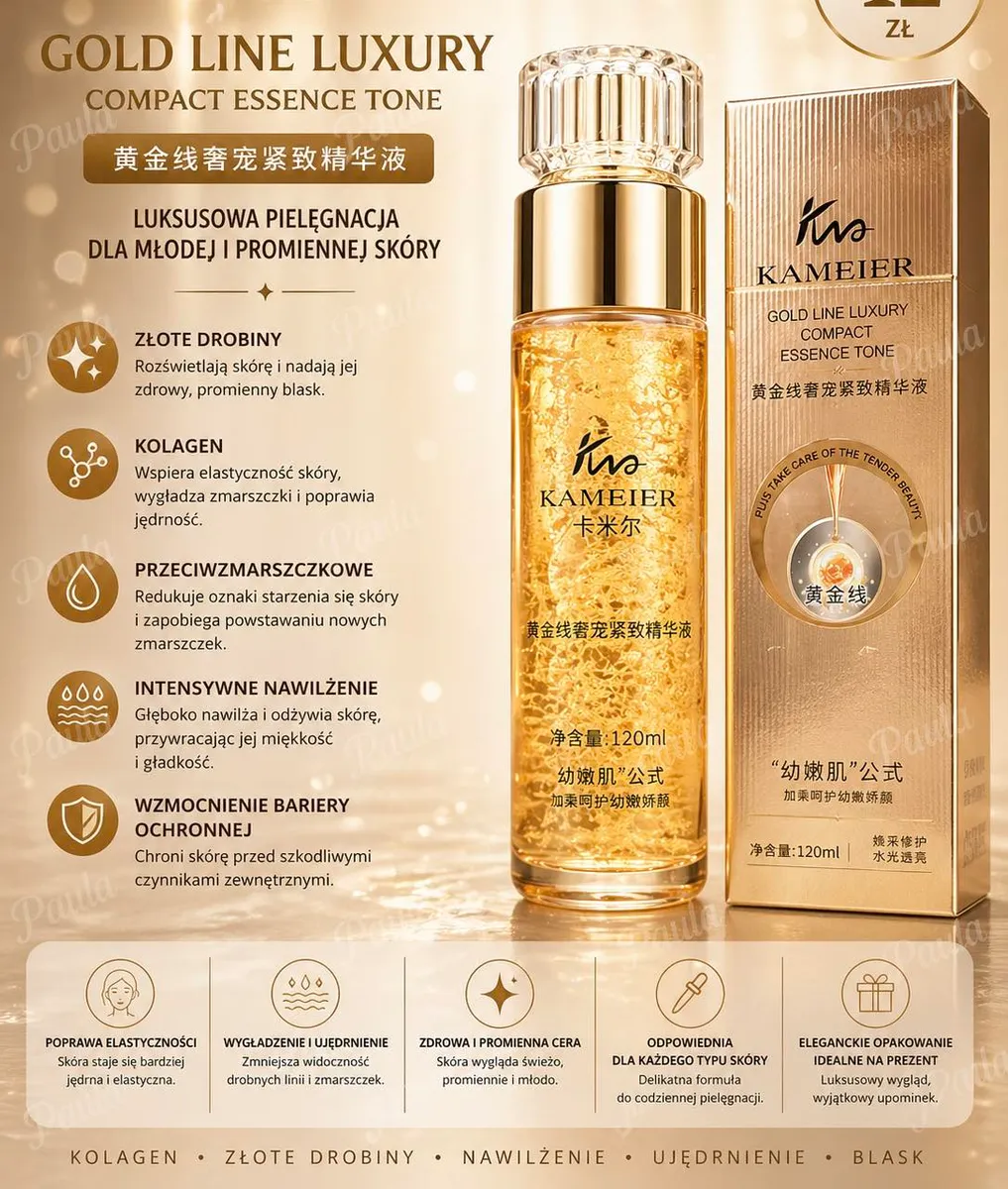 Kameier Gold Line Compact Essence Tone 120ml Esencja ze Złotem