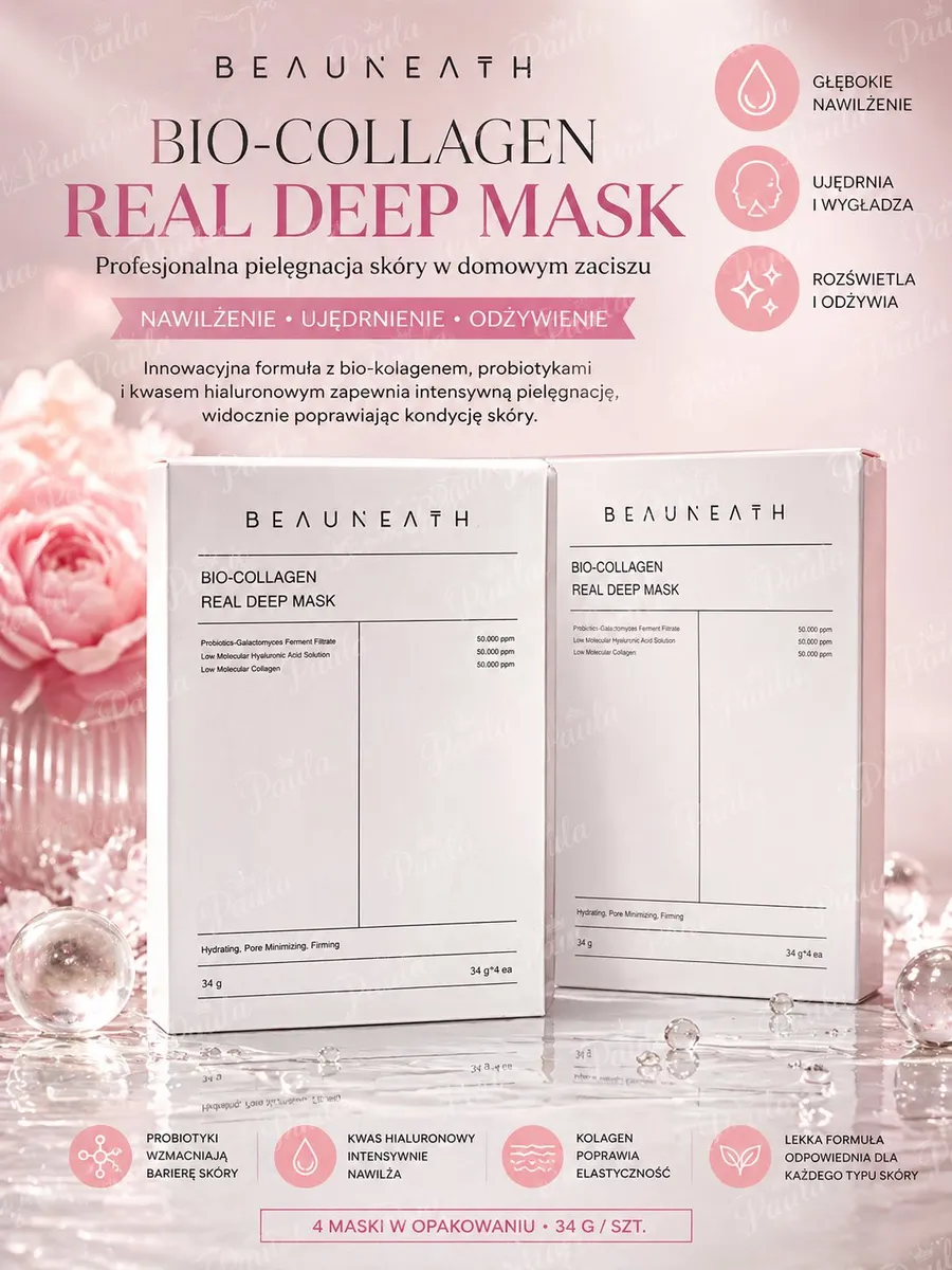 Beauneath Bio-Collagen Real Deep Mask 4x34g nawilżająca