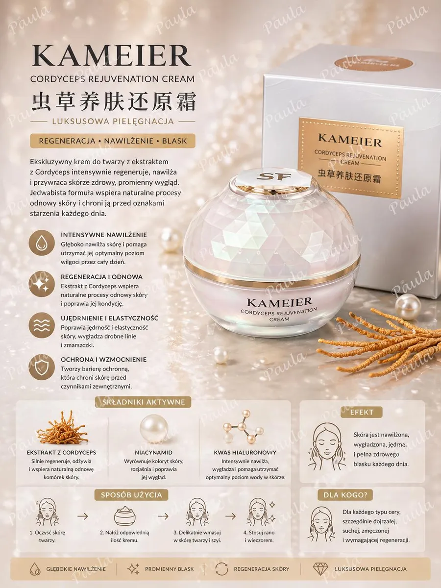 Kameierier Cordyceps Rejuvenation Cream nawilżający z ekstraktem