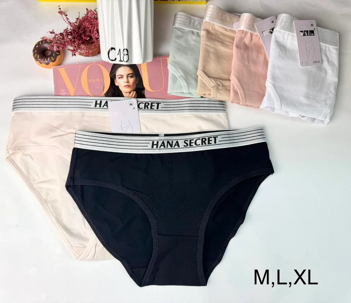 Hana Secret Majtki Damskie M/L/XL Czarne Beżowe