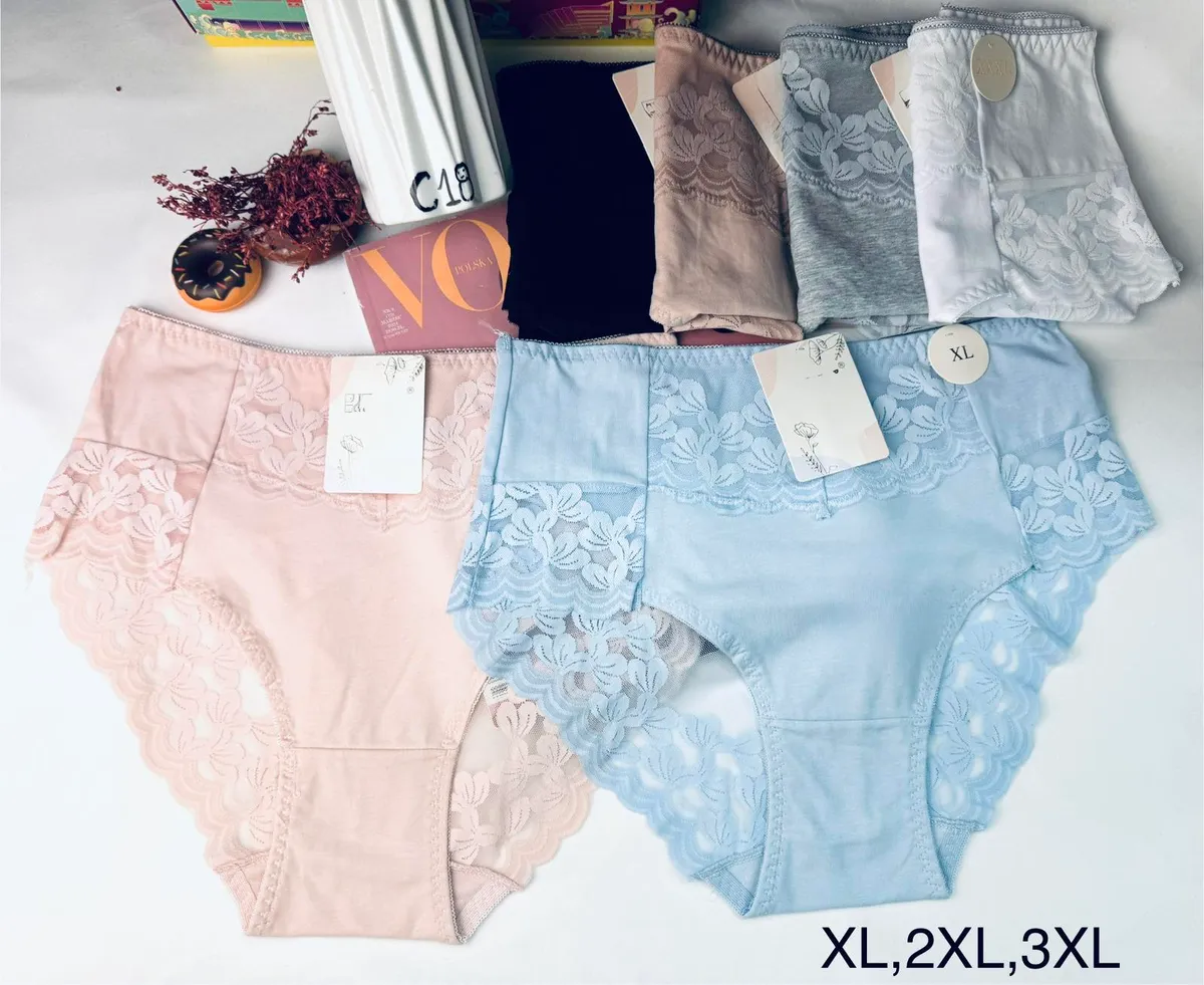 Majtki damskie koronkowe XL-3XL różowe i błękitne