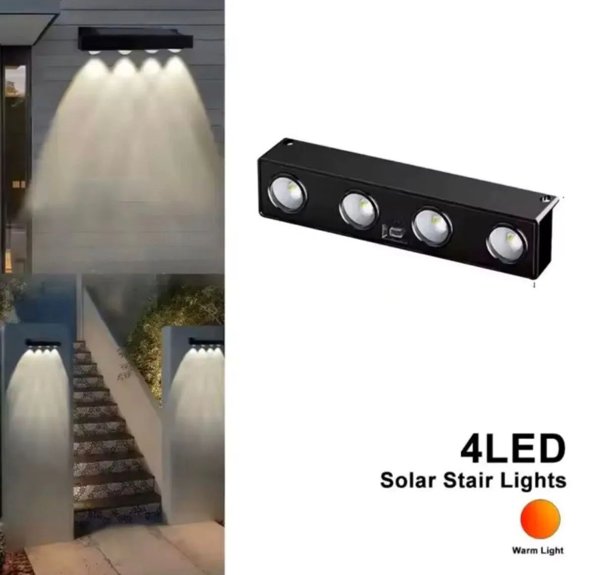 Lampa solarna ścienna 4LED czarna ciepłe światło