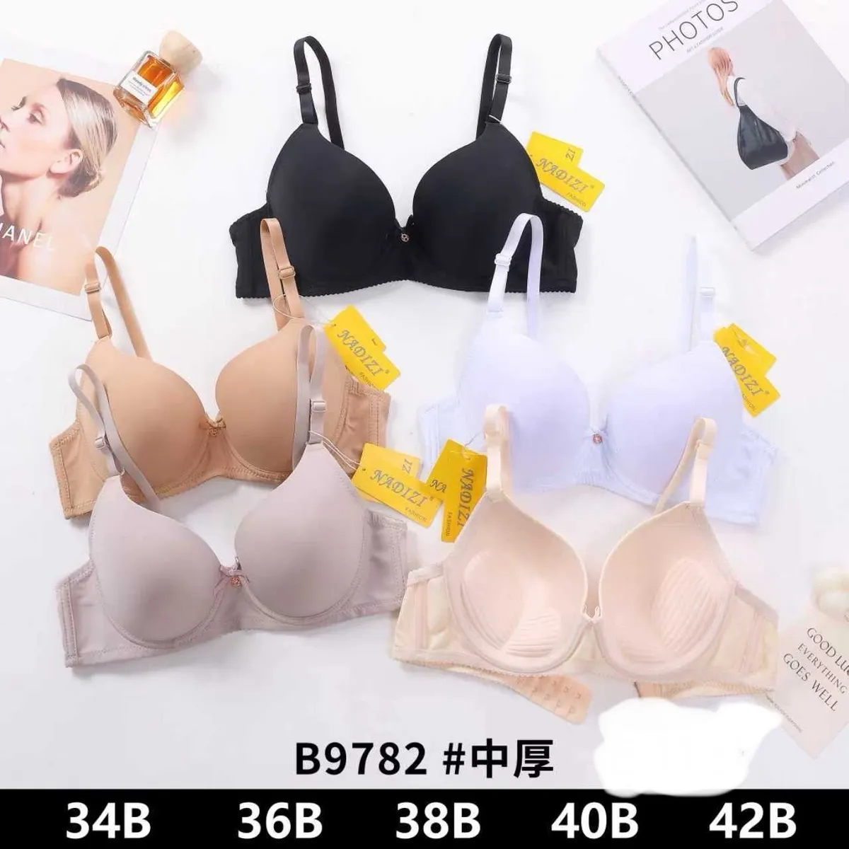 Biustonosz damski push-up beżowy/czarny/biały rozmiary 34B-42B