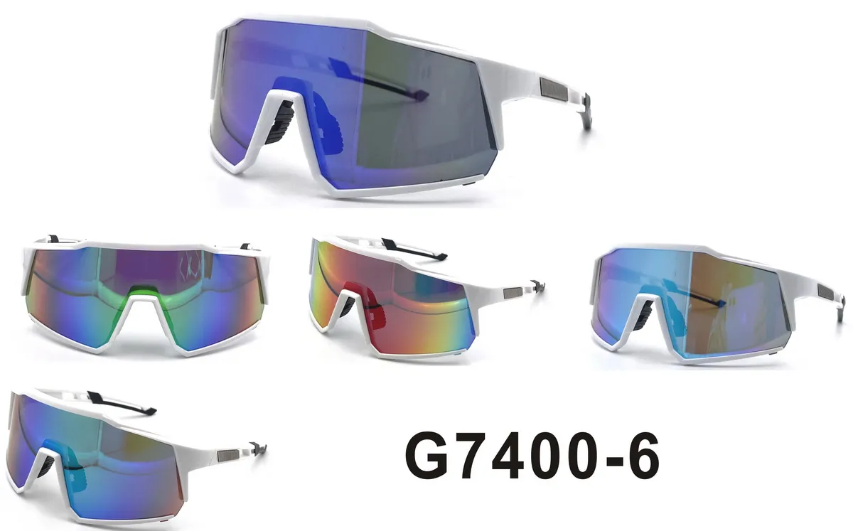 Okulary sportowe G7400 biały z niebieskimi lustrami