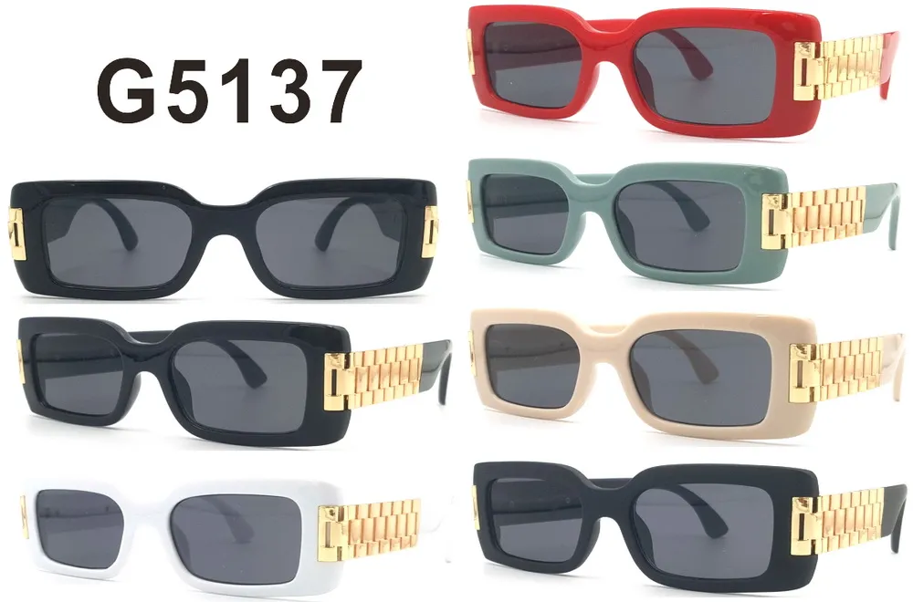 Okulary damskie G5137 kwadratowe z łańcuszkiem złoty