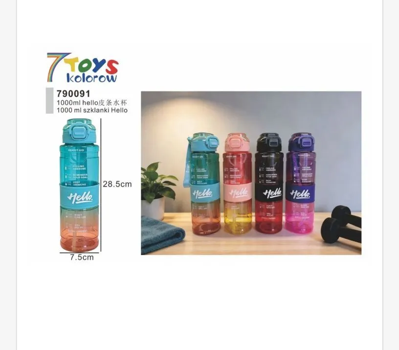 Bidon sportowy Hello 1000ml kolorowy 28,5x7,5cm