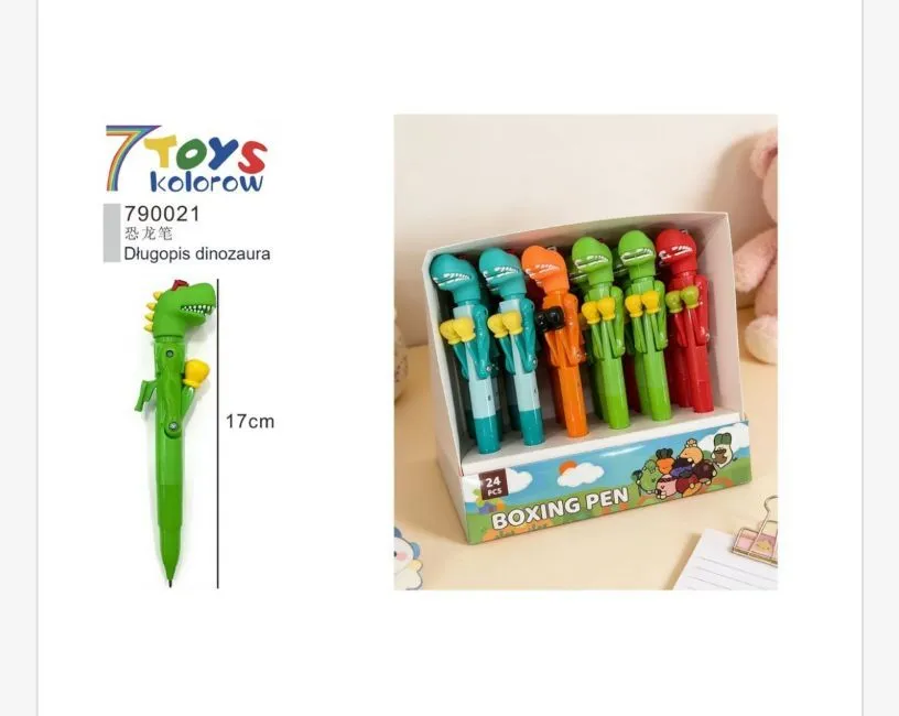 Zestaw 24 kolorowych długopisów Dino Bokserskich 17cm 7Toys