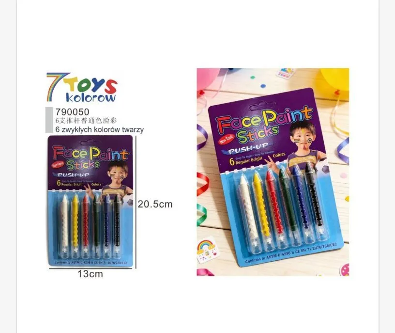 Face Paint Sticks 7 Toys 6 kolorów push-up 13x20.5cm