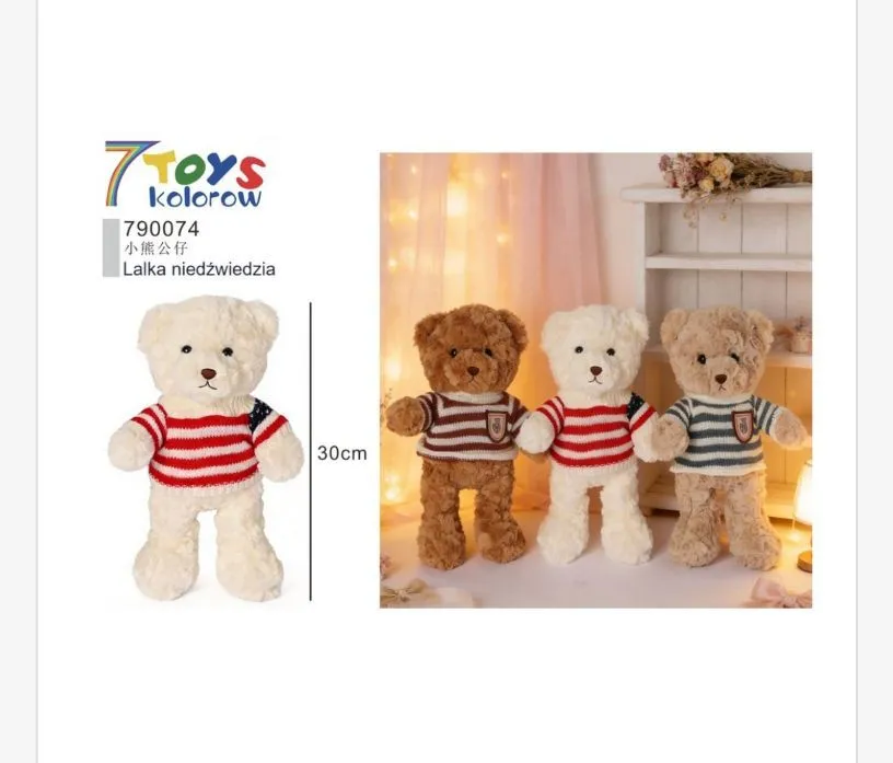Lalka Miś 7Toys Kolorów 30cm Biały z Czerwonym Swetrem