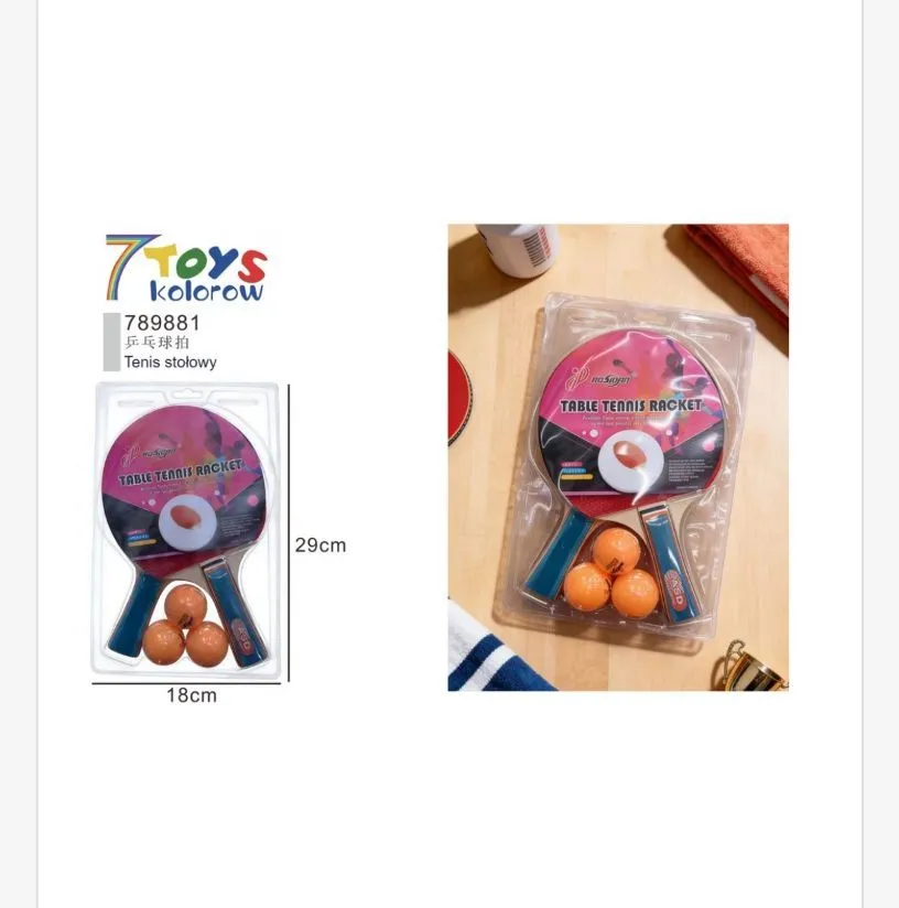 Rakietka do tenisa stołowego 7Toys z 3 pomarańczowymi piłeczkami 29cm