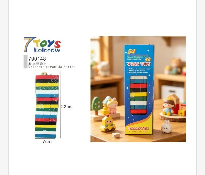 Wiss Toy Kolorowa Piramida Domino Drewniana 22x7cm
