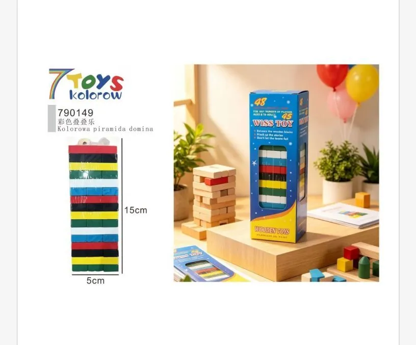 Wiss Toy Kolorowa Piramida Dominująca Drewniana 15cm