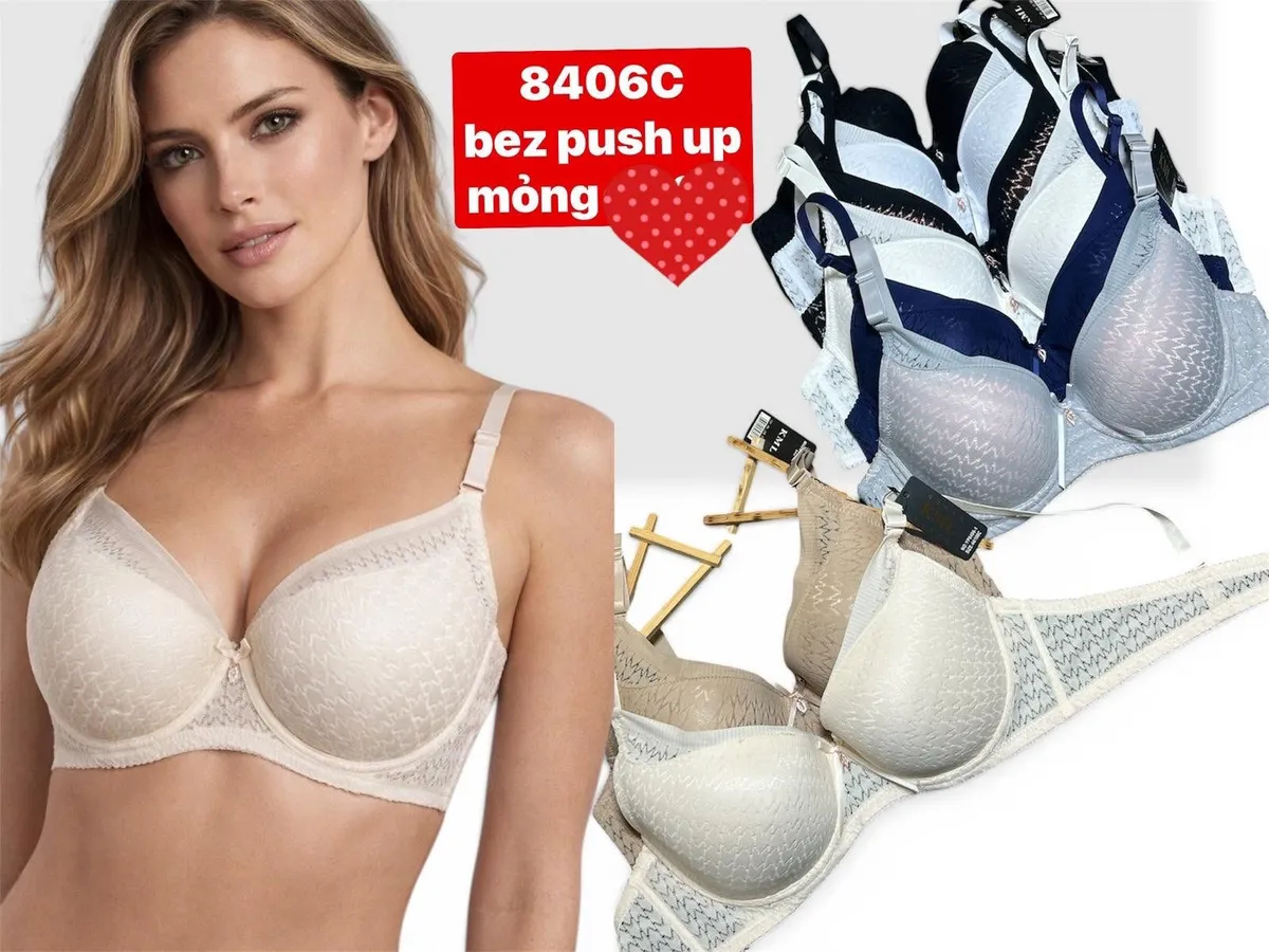 Biustonosz bez push-up beżowy mong z koronką