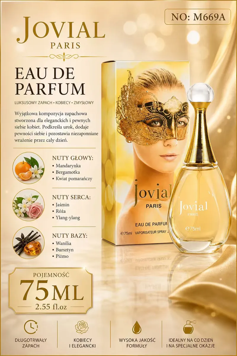 Jovial Paris Eau de Parfum Kobiecy 75ml Złoty