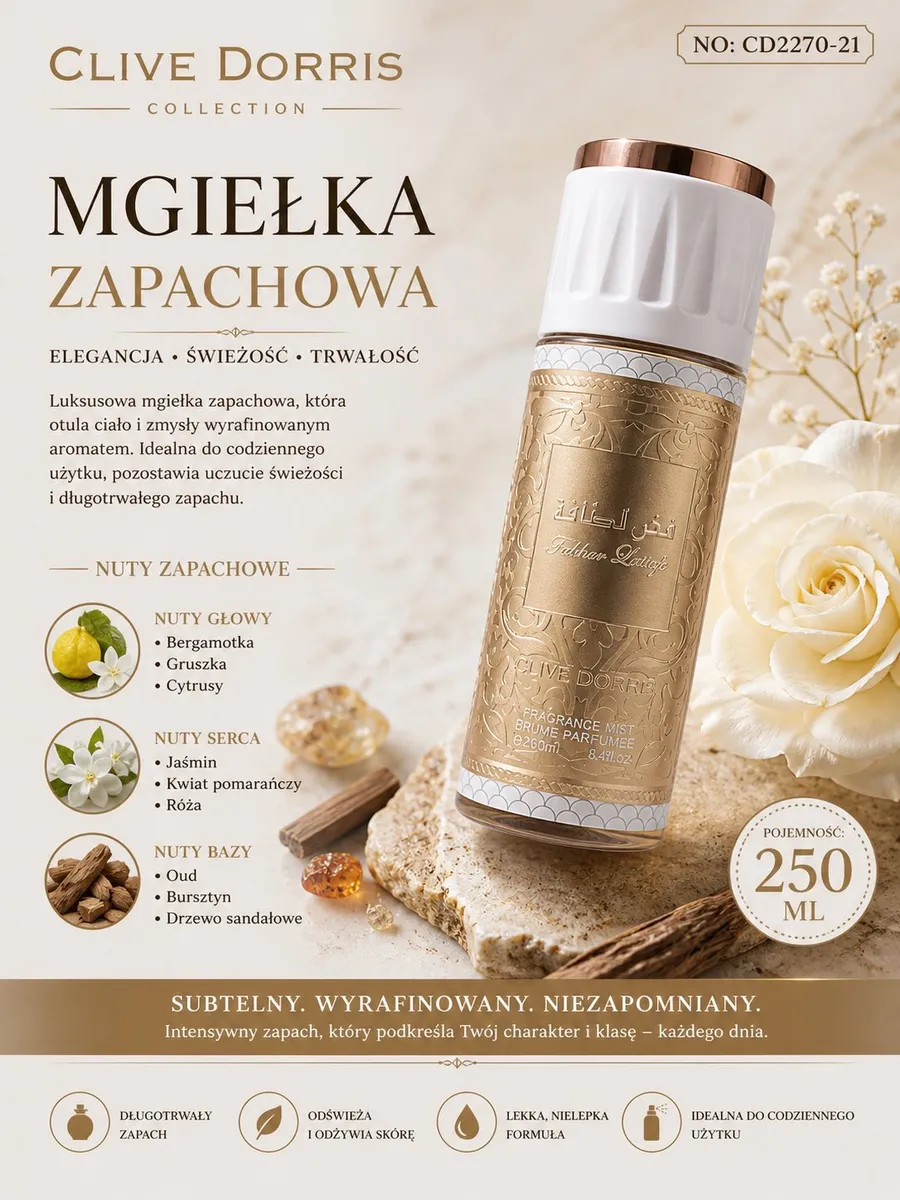 Mgiełka zapachowa Clive Dorre 250ml Elegancja Świeżość
