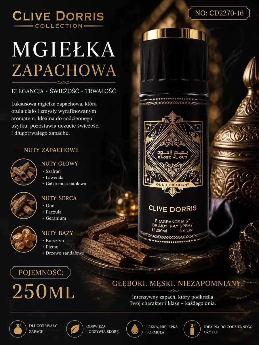 Mgiełka zapachowa Clive Dorris Oud for Glory 250ml