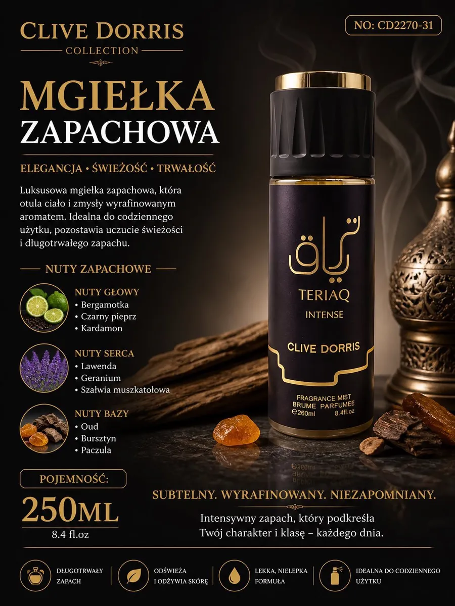 Mgiełka zapachowa Clive Dorris Teriaq Intense 250ml