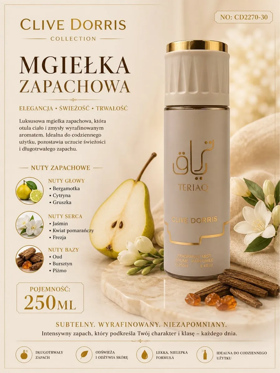 Mgiełka zapachowa Clive Dorriss 250ml Teriac Bergamotka Gruszka