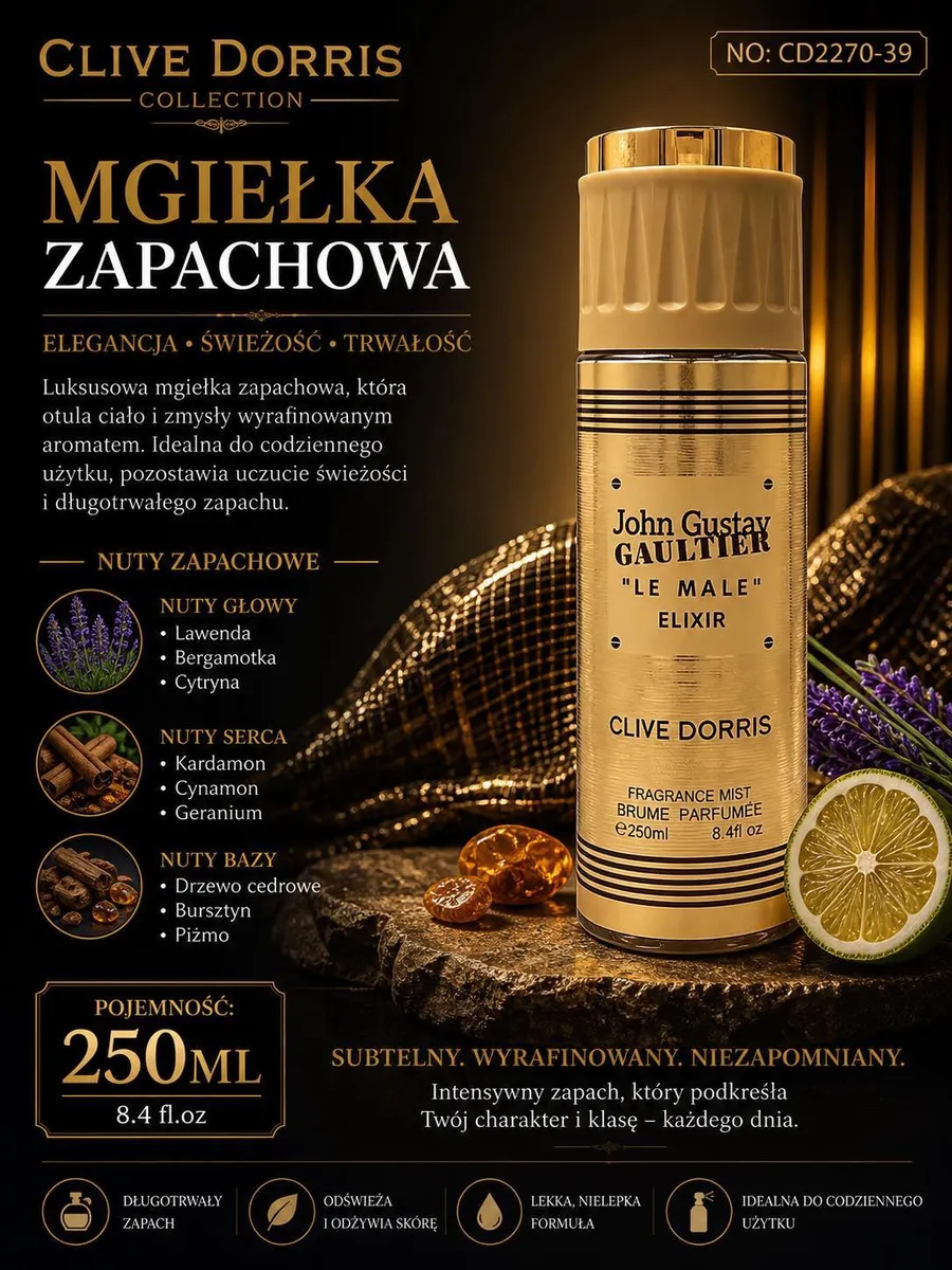 Mgiełka zapachowa Clive Dorris 250ml John Gaultier Le Male Elixir