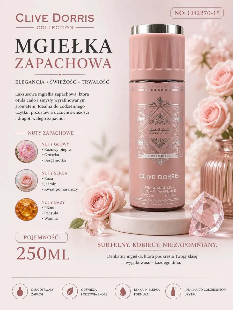 Mgiełka zapachowa Clive Dorris Noble Blush 250ml różowa