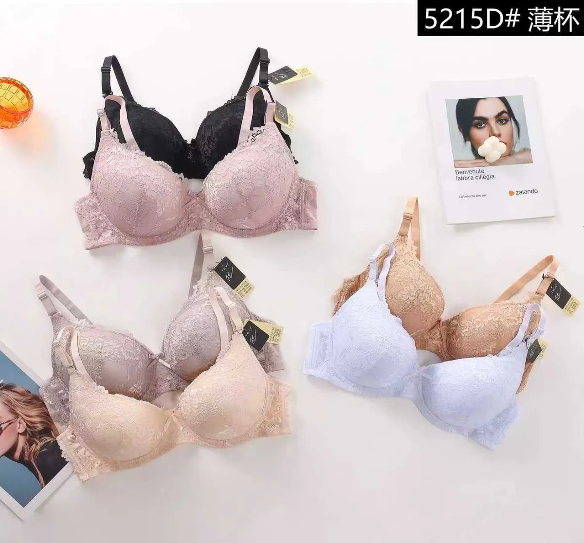 Biustonosz push-up koronkowy damski czarny różowy beżowy