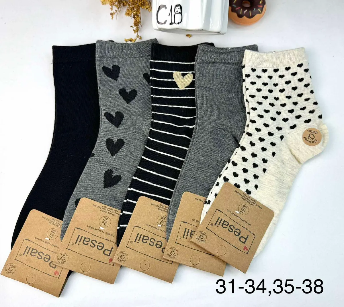 Skarpetki Pesl damskie bawełniane serca 31-34,35-38