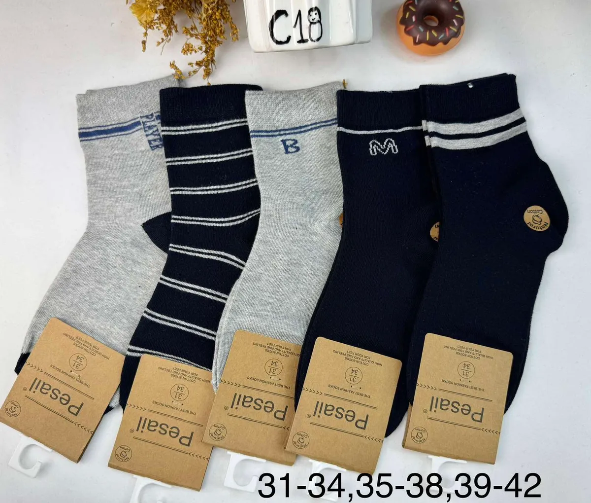 Skarpetki Pesl Fashion bawełniane szare granatowe 31-42