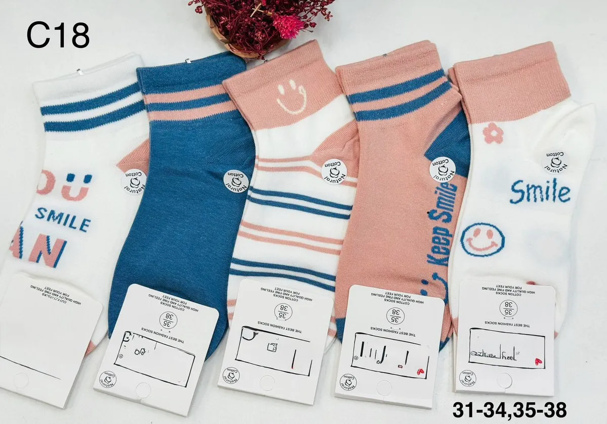 Skarpetki bawełniane Smile granatowo-różowe 31-38