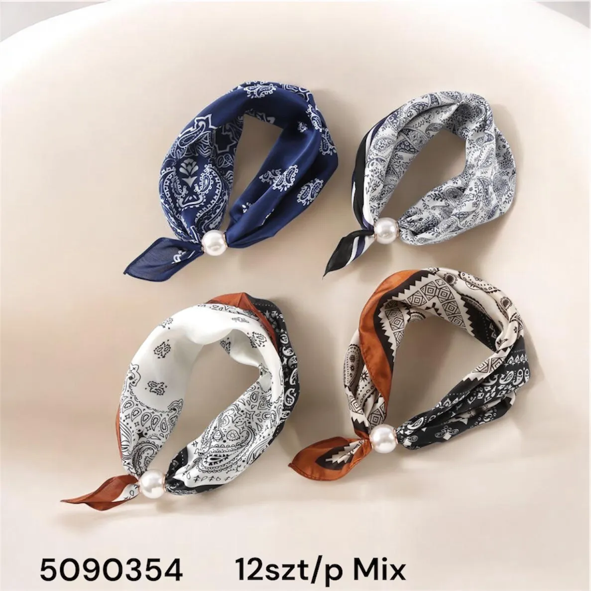 Chustki damskie w paisley mix 4 kolory z perłą