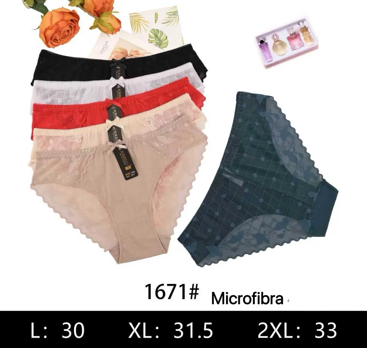 Damskie Majtki Mikrofibra 1671# L/XL/2XL Czarne Czerwone