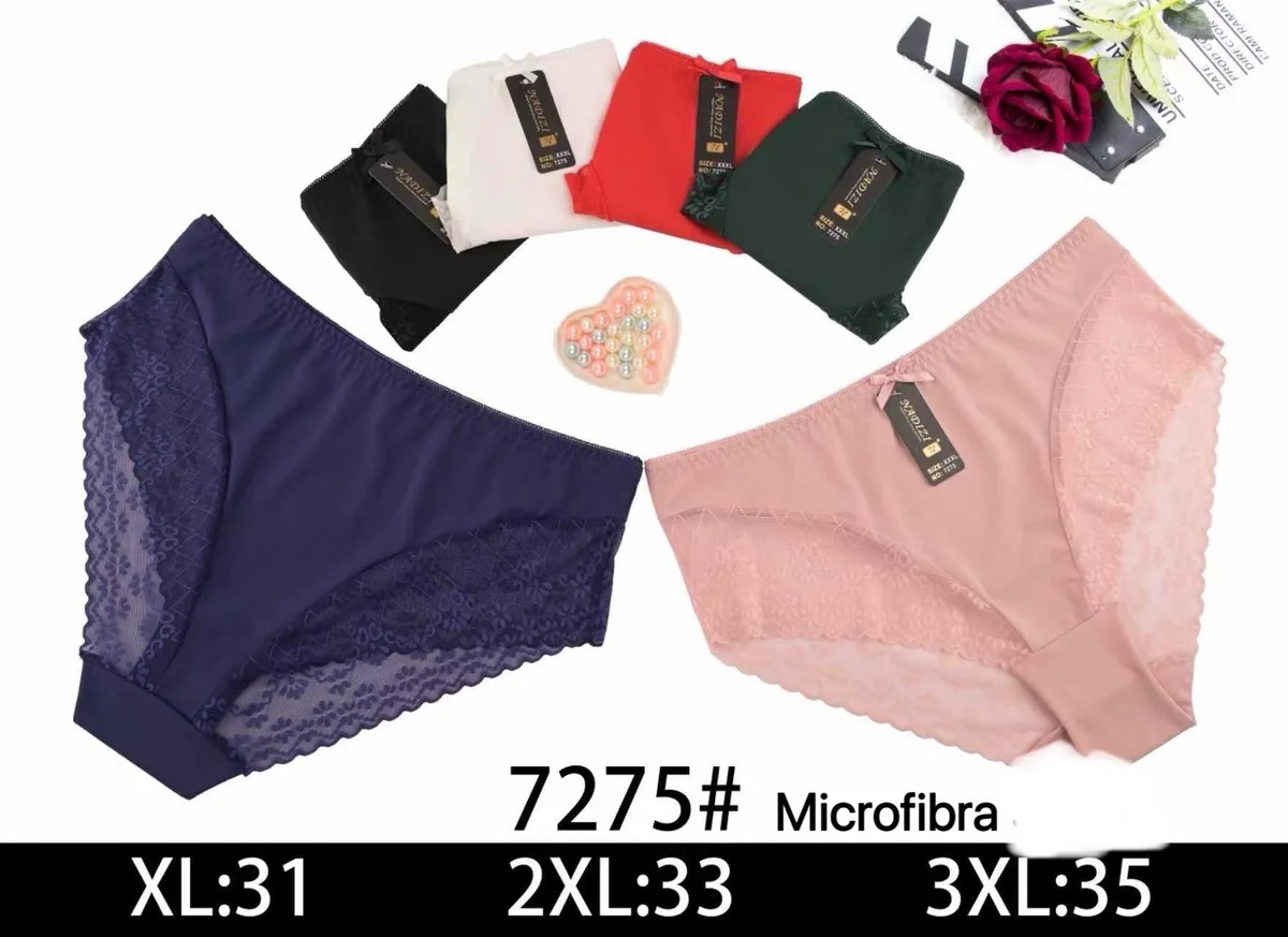 Figi damskie z mikrofibry XL-3XL koronka wielokolorowe