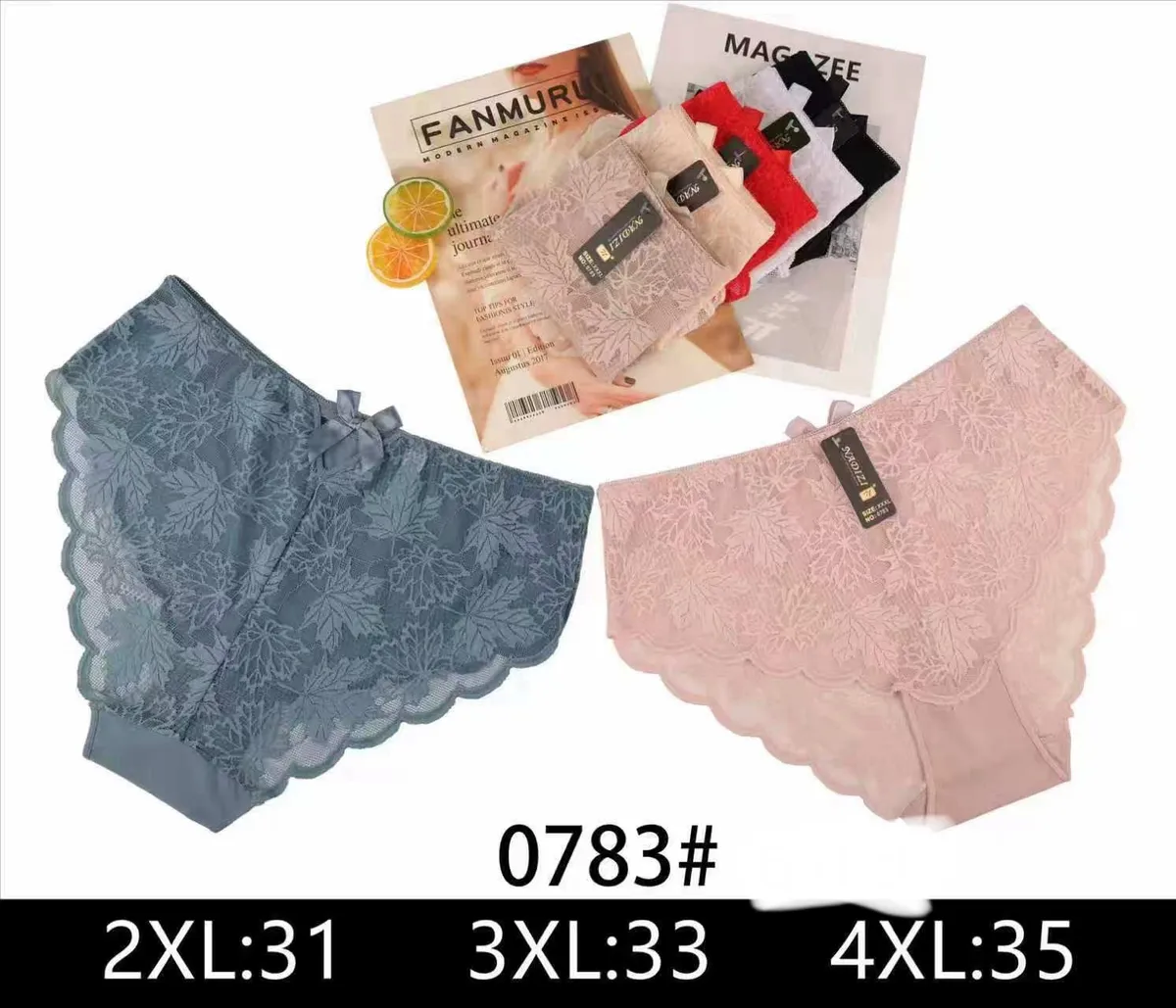 Fanmuri Majtki Damskie Koronkowe 2XL-4XL Srebrne Liście