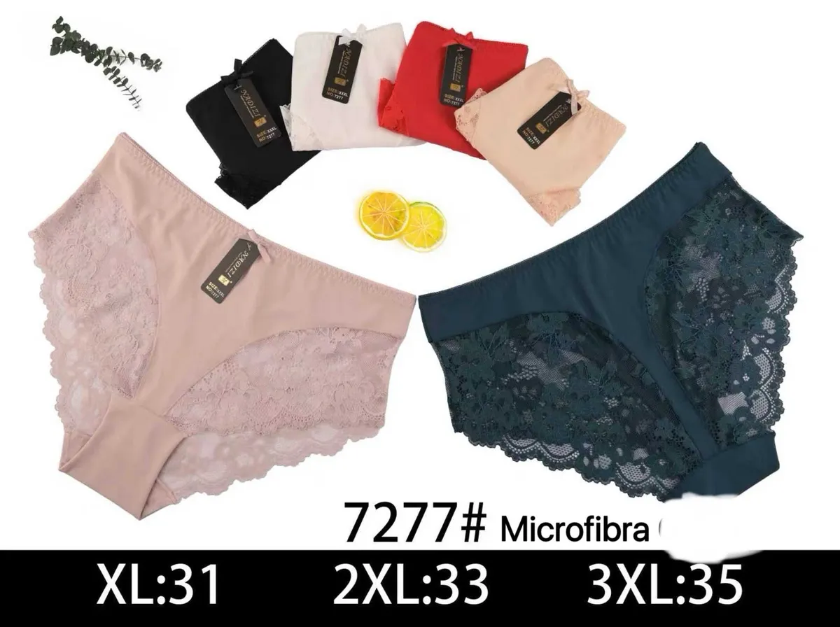 Figi damskie Mikrofibra XL-3XL koronka wielokolorowe