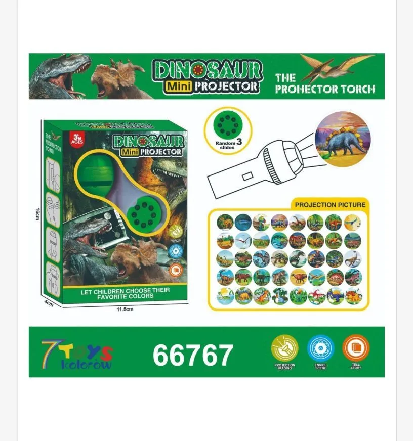 Latarka projektor Mini Dinozaury 3+ 11x4cm 7Toys