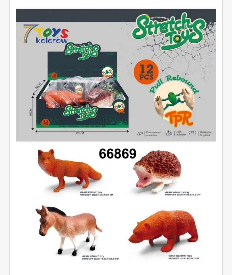 Stretch Toys Zestaw 12 Kolorowych Zwierząt Rozciągliwych