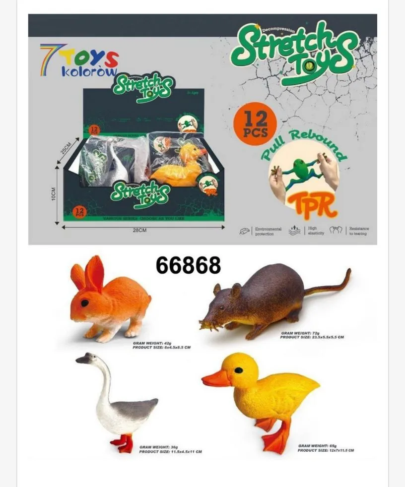 Zestaw Stretch Toys Kolorowe Zwierząt 12 szt 28x20x10cm