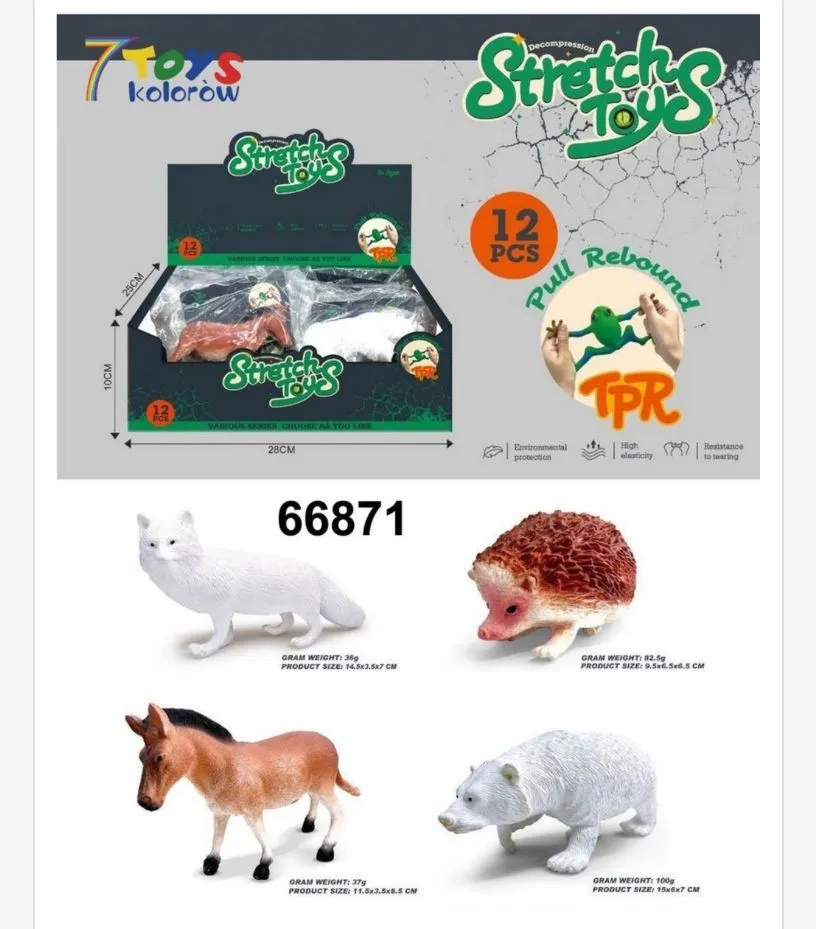 Stretch Toys 7 Toys Kolorowów Zestaw Zwierząt Rozciągliwych