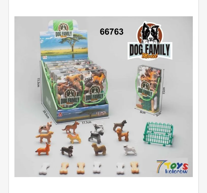 Zestaw figurek Dog Family 12 szt. kolorowe psy z akcesoriami