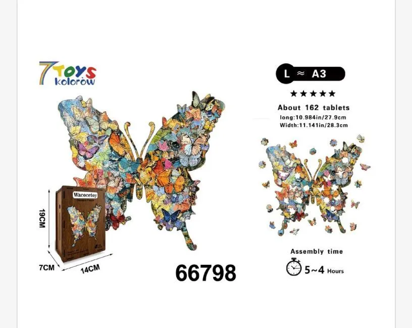 3D Puzzle Motyl Kolorowy Drewniane 27x28cm 7Toys