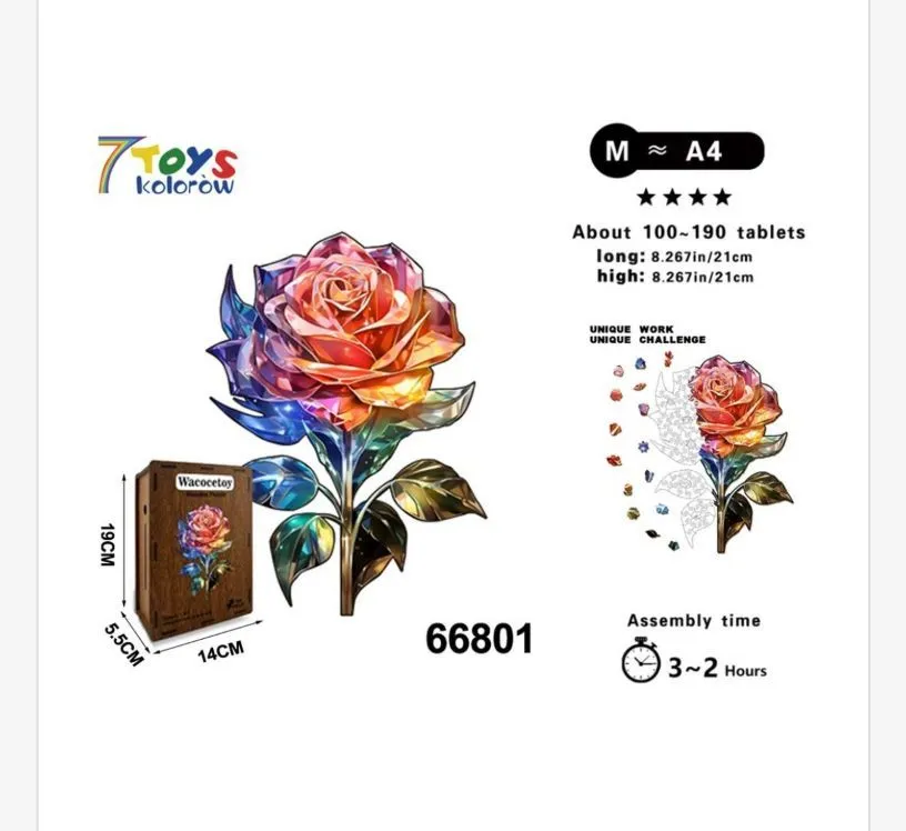 Zestaw 3D Puzzle Róża Wacotoys Wielobarwna 19x14x5.5cm