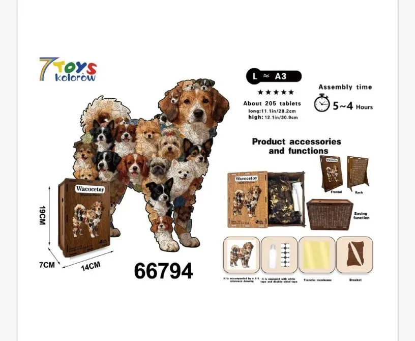 Puzzle 3D WacoToy kolorowy pies 205 elementów L/A3