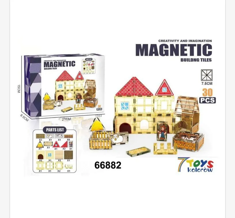 Magnetyczne Kafelki Budowlane 30 elementów 7Toys