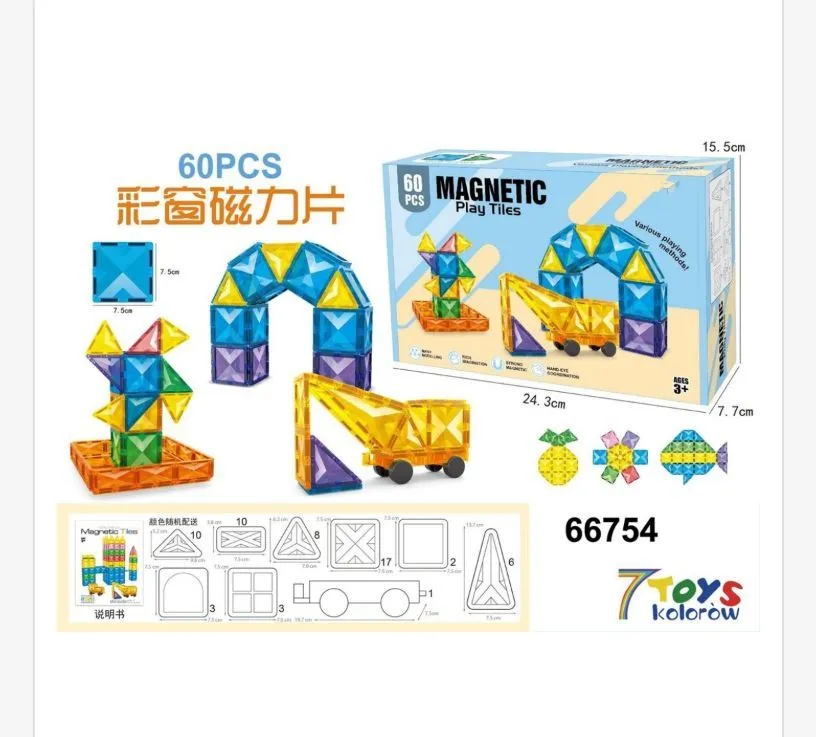 Magnetyczne Kafelki Kolorowe 60 szt 7Toys 66754