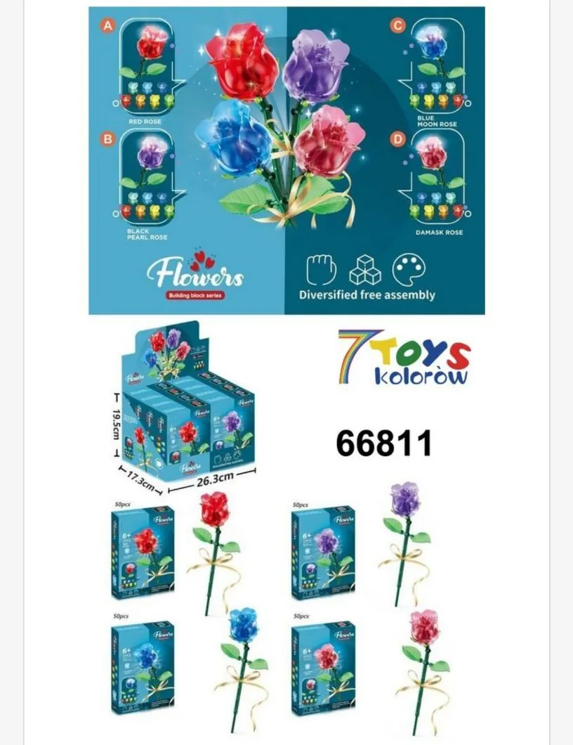 Zestaw klocków 6+ Flowers 50 elementów kolorowe róże