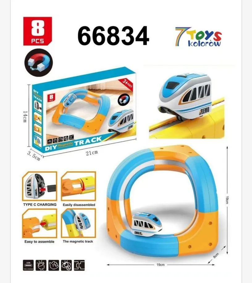Zestaw Magnetyczny Tor Do Zbudowania z Pociągiem 7Toys 21cm