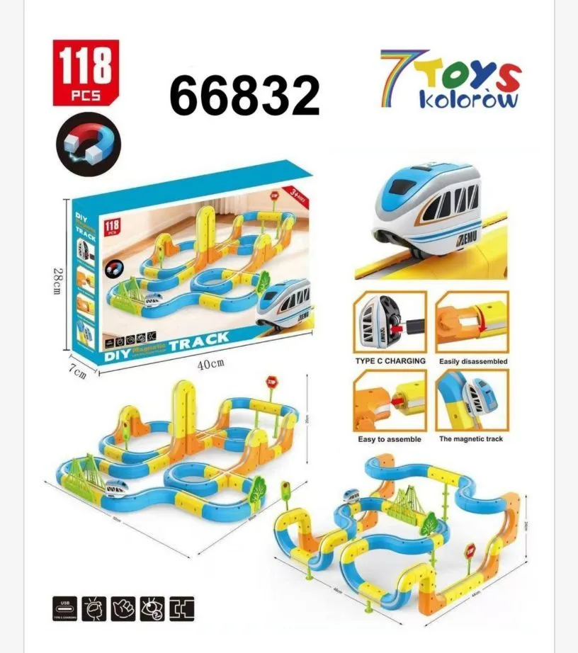 Zestaw Magnetyczny Tor Kolejowy DIY 7Toys 40cm