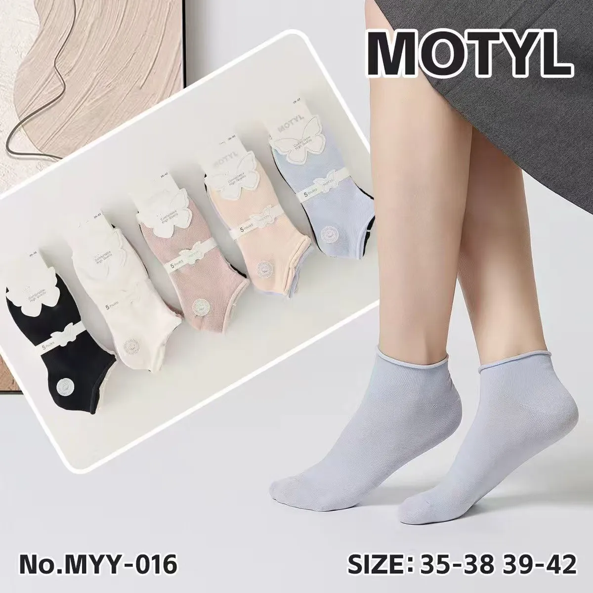 Motylki Skarpetki Damskie 5 Par Pastelowe Rozmiar 35-42