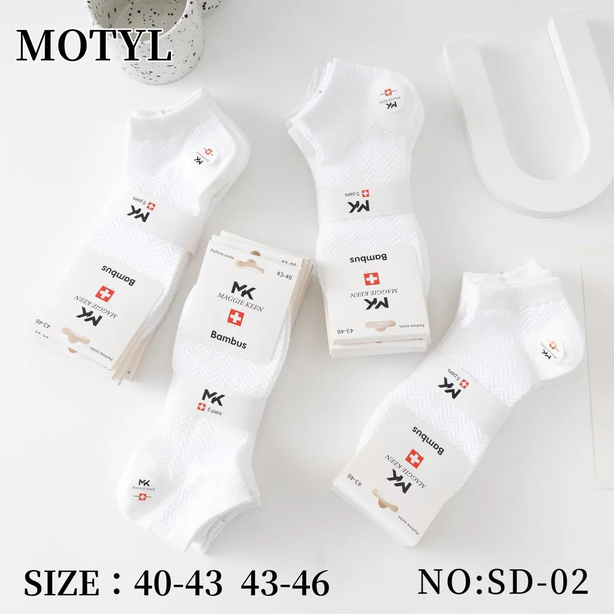 Skarpetki bambusowe białe Mototyl 5 par rozmiar 40-46