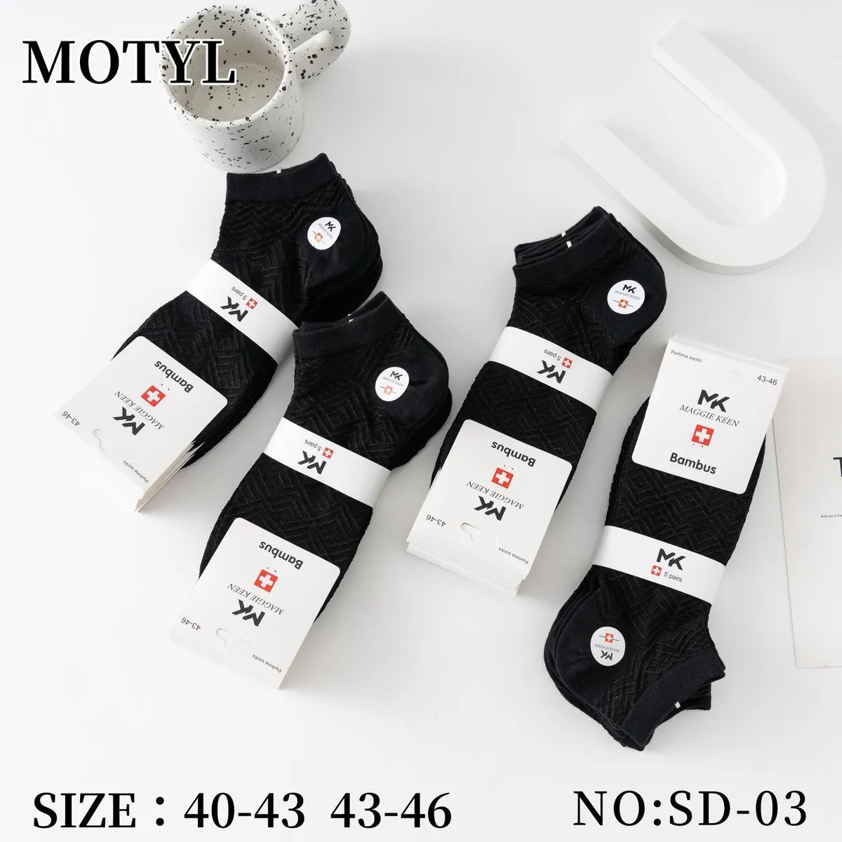 Skarpetki bambusowe Mototyl czarne zygzak 40-43/43-46