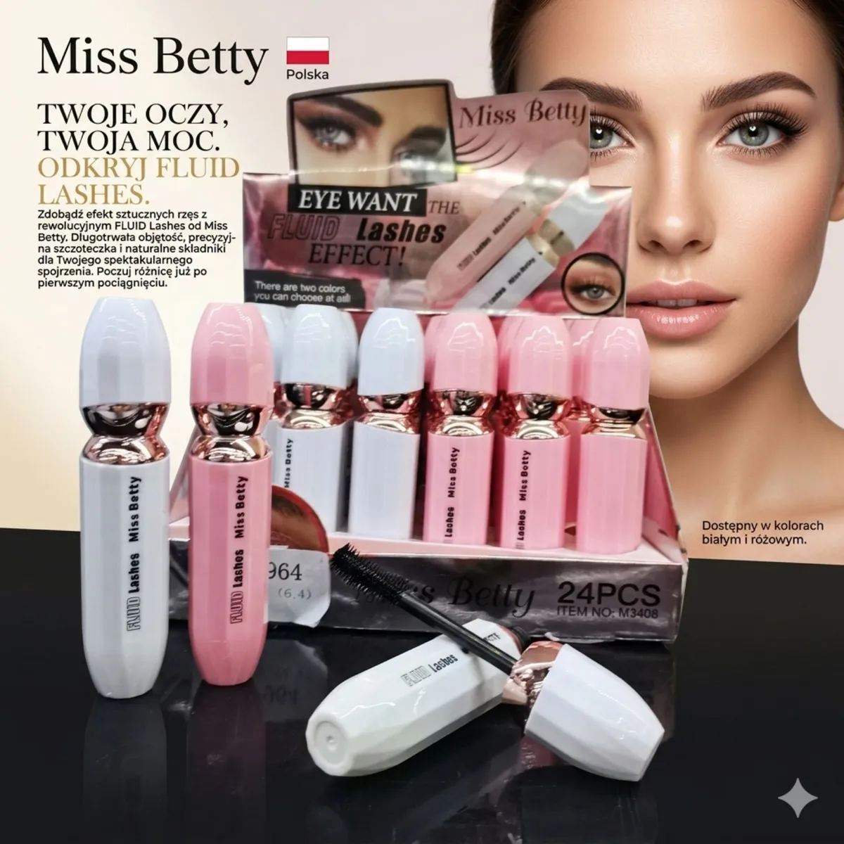Miss Betty Fluid Lashes 6.4ml Biały i Różowy